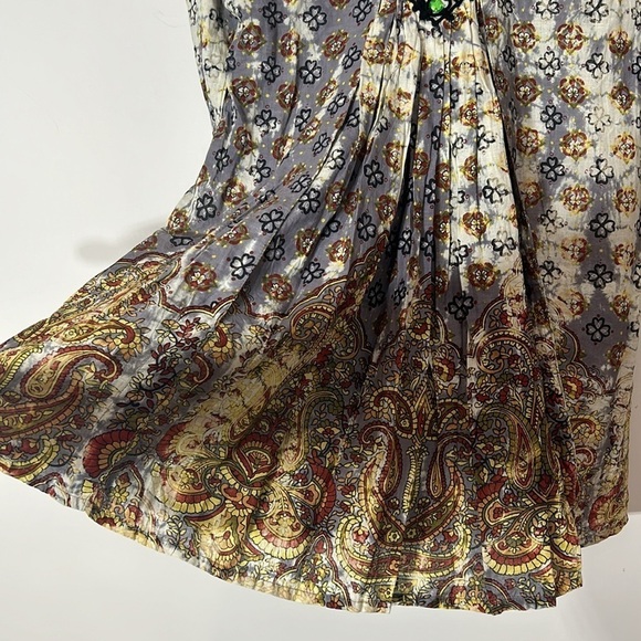 KC CHAUDRY COTTON HAND DYED BOHEMIAN JEWEL PAISLEY PRINT MINI DRESS SMALL Sample - Picture 6 of 9